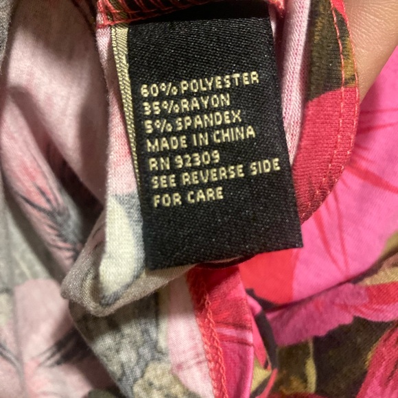 DG2 by Diane Gilman Pink and Green Floral Short Sleeve Top - Picture 3 of 5